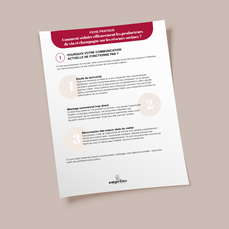 Guide Ampelios pour aider les marques à communiquer efficacement auprès des producteurs de vin et de champagne sur les réseaux sociaux