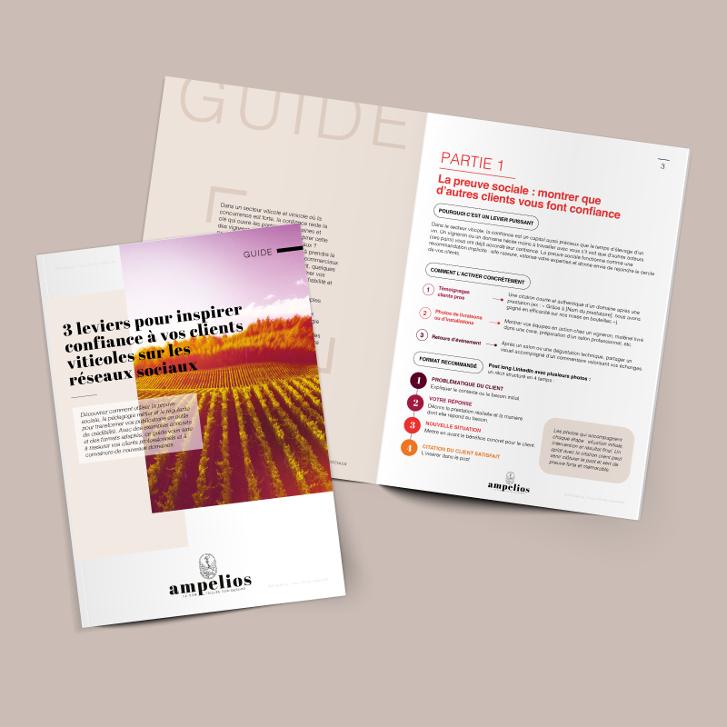 Guide Ampelios pour aider les domaines viticoles et maisons de champagne à renforcer la confiance de leurs clients sur les réseaux sociaux grâce à une communication authentique et maîtrisée